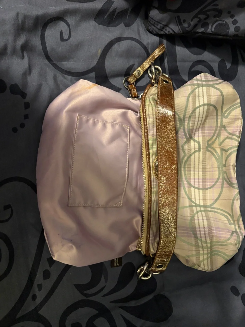 Y2K Coach Lavender Satin Shoulder Bag with Gold Hardware